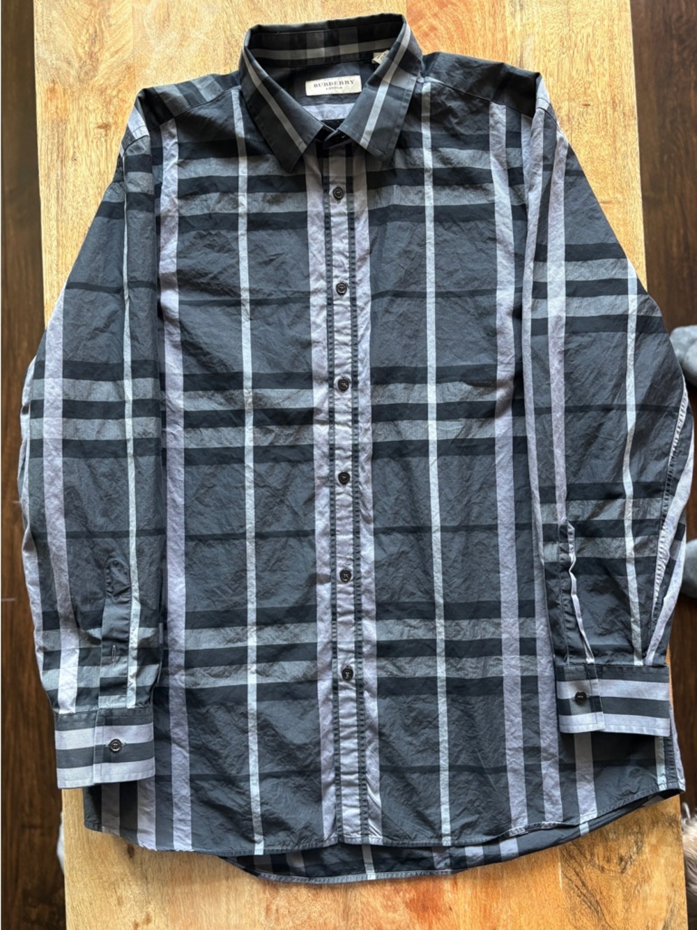 Burberry Black & Gray Plaid Cotton Button-Down Shirt